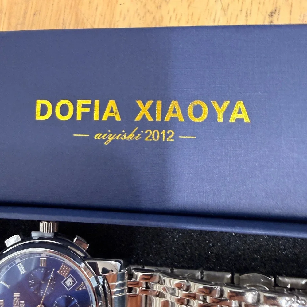 Dofia Xiaoya Aiyishi 9101‎ Men's Silver Stainless Steel Quartz Watch Blue Dial